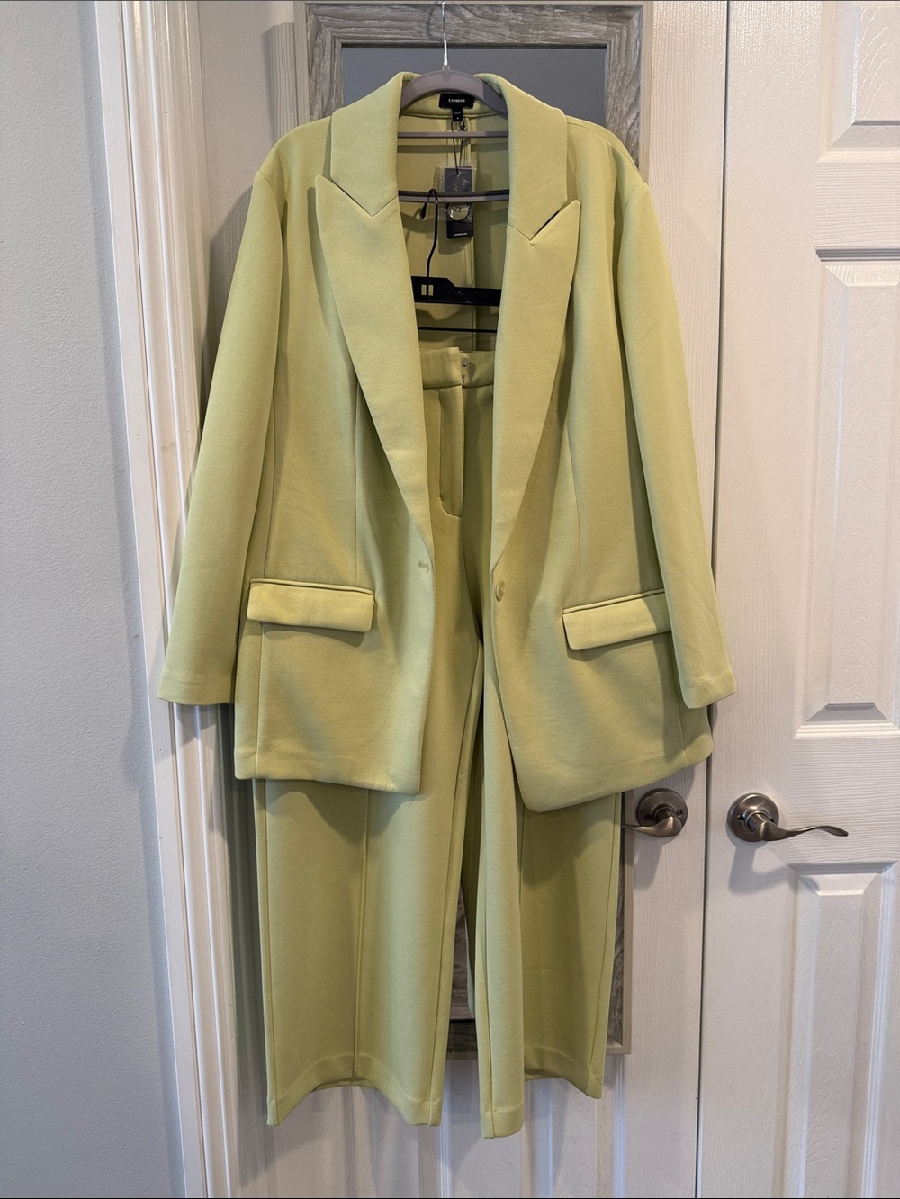 Lime Green Women's Blazer and Wide-Leg Ankle Pants Suit